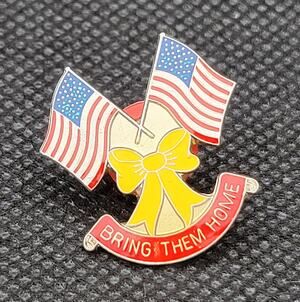 1990 Aries Inc. Bring Them Home Yellow Ribbon Flag Pin USA Gulf War